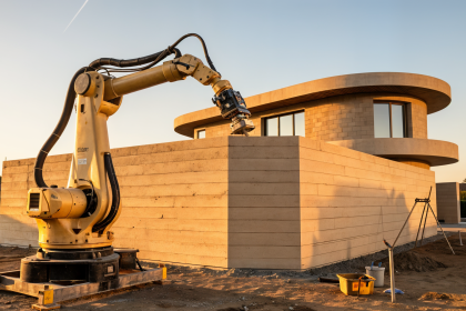 Impresora 3D construyendo una casa de hormigón