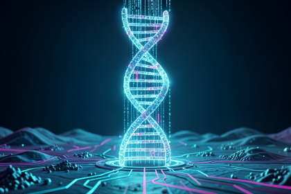 Ilustración conceptual del almacenamiento de datos en ADN