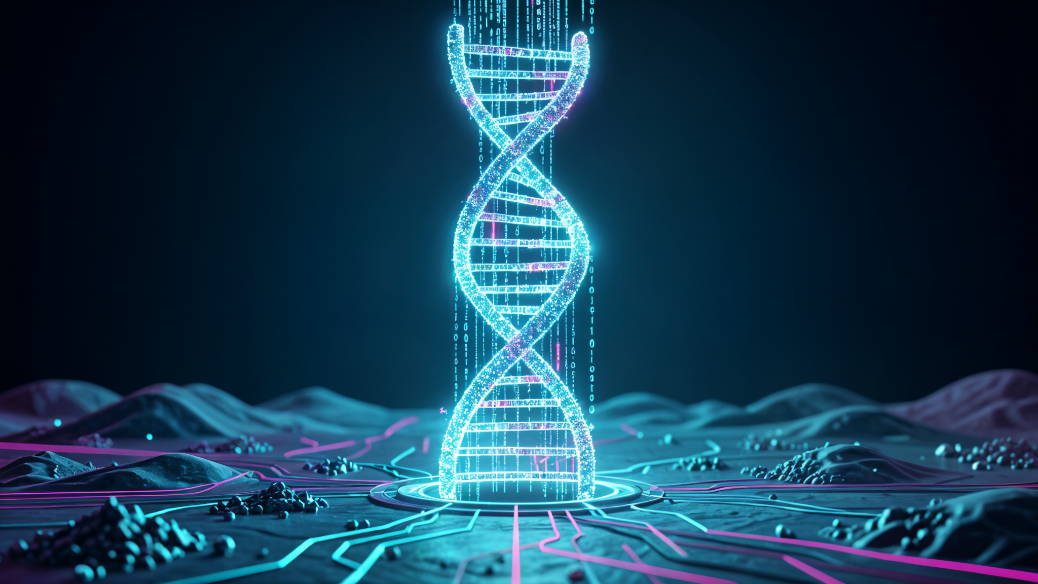 Ilustración conceptual del almacenamiento de datos en ADN