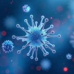 Ilustración de nanotecnología con moléculas brillantes