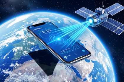 Smartphone recibiendo señal de satélite en órbita