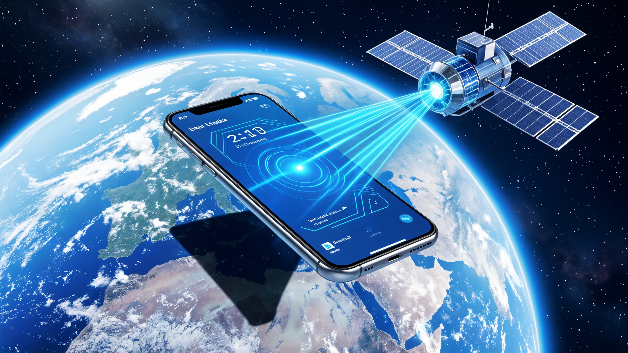 Smartphone recibiendo señal de satélite en órbita